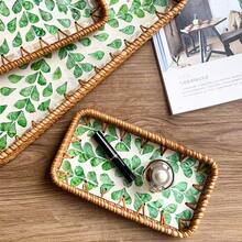 1pc Southeast Asian Handmade Rattan & Shell Square Tray, Breakfast, Afternoon Tea Decor Tray, Fruit Plate, Home Living Room Snack Storage Tea Tray - Multicolor - View 8