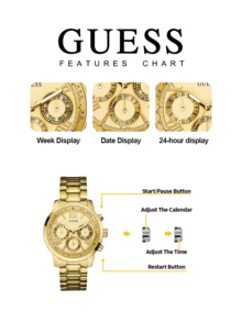 Guess Đồng hồ nữ W0330L1 mạ vàng, đa chức năng, máy quartz, mặt số La Mã, dây đeo thép không gỉ, kiểu dáng thanh lịch cổ điển, phù hợp cho công sở và đeo hàng ngày. - Vàng - Xem 7