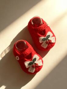 1 Pair Infant Girls' Cherry Mary Jane Boots, White Knit Strap - Red - View 3