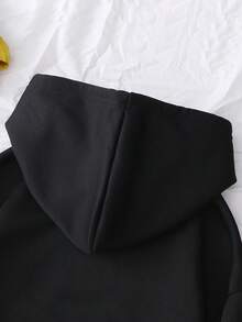 Black Hoodie |       Spider Web Graphic, 2000s Streetwear  Thickened Hooded Pullover With Pockets - 黑色 - 查看 5