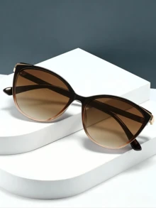 1pc Plastic Cat Eye Frame Decorative Fashion Glasses - Gradient Tea Frame - View 2