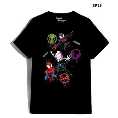 Multiverse T-Shirt Multiple Characters From  On Black Background, Unisex Superhero Group Graphic TeePrinted Round Neck T-Shirt Women's Graphic Tee  Suitable For Daily Gatherings, Easy To Match, Showcase Your Style