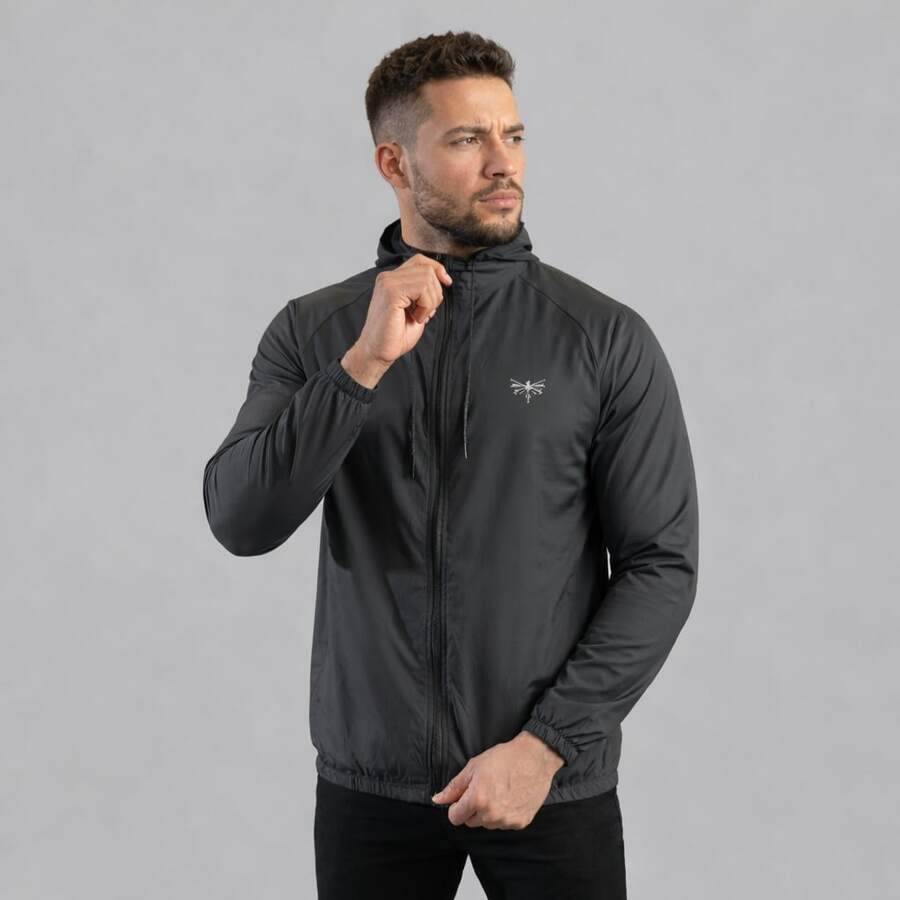 Men's Windbreaker Jacket With Lined Hood And Front Zipper, Lightweight And Comfortable For Everyday Use. - 深灰色 - 查看 1