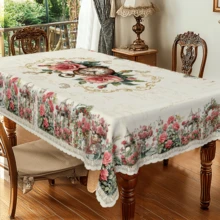 1pc Polyester Tablecloth With Flower And Clock Pattern, Durable And Washable, Suitable For Daily Home Use, Birthday Party, Themed Gathering, Outdoor Dining, Tea Party, Wedding, Restaurant Decor. Available In Multiple Sizes. - A - View 8
