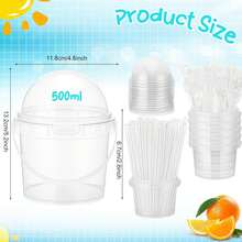 1/5 Set Reusable 16oz Plastic Ice Cream Bucket Set With Dome Lid, Fork And Straw, Suitable For Frozen Food Storage, Popcorn, Outdoor Travel, Beverage Party And Picnic - Multicolor - View 6