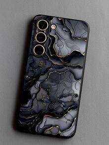 1 buah Casing Ponsel Motif Marmer Berlapis Emas, Pelindung Lembut TPU Hitam, Kompatibel dengan , Honor, Galaxy, - Hitam - View 5