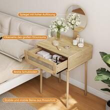 A Rattan Dressing Table With Mirror, A Compact Dressing Table For The Bedroom And A Cute Dressing Table Suitable For Small Rooms (Without Chairs) - 卡其色 - 查看 5