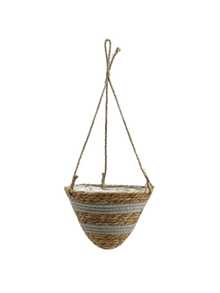 1pc Woven Hanging Planter Basket, Handmade Wicker Flower Pot For Greenery - Beige - View 12
