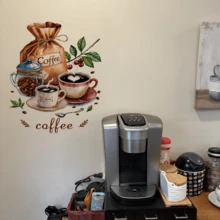 1/2pcsExquisite Coffee Wall Stickers, Retro-Style Decals, Removable, Self-Adhesive, And Waterproof, Suitable For Coffee Shops, Kitchens, Bakeries, And Bar Counter Decoration. - ملصقات جدارية للقهوة - مشاهدة 6