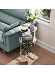 1 Set Acrylic Sofa Side Table, Detachable Coffee Table Suitable For Living Room, Bedroom, Bathroom, Hallway Storage Rack - Transparent - View 2