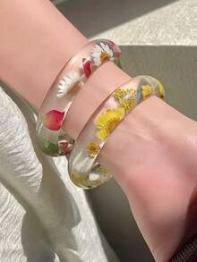 1 chiếc vòng tay bằng nhựa trong suốt, kiểu dáng tối giản, thanh lịch, đính hoa khô, thích hợp để đeo hàng ngày, dạo phố hoặc đi biển khi đi du lịch. - Nhiều màu - Xem 4