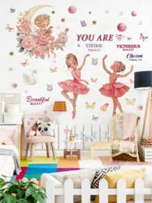 Watercolor Fairy Tale Moon Elf Ballet Girl Wall Sticker Self-Adhesive Removable Butterfly Star Moon Elf Sticker Girl Princess Style Sticker Girl Room Dance Classroom Wall Soft Decoration - Wall Stickers - View 1