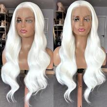 铂金色蕾丝假发 13x4 长款波浪卷蕾丝前假发 女士自然发际线 耐热合成纤维 - 彩色 - 查看 8