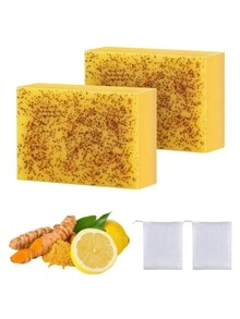 Lemon Turmeric Kojic Soap,Natural Handmade Soap,Turmeric Soaps Bar For Face And Body, Smooth Skin Tumeric Soapes,Deep Cleansing Soaps For Men & Women - Lemon - Xem 9