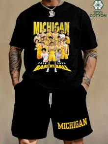 Michigan Wolverine NCAAA Men's Basketball Team 2025-2026 Season T-Shirt Set - Black - View 1