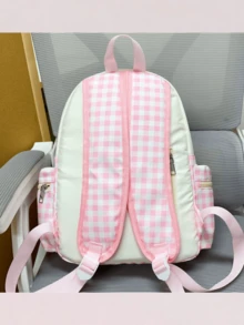 新款经典返校/毕业季草莓蝴蝶结图案优雅简约多功能舒适旅行大容量多功能背包 - 粉色 - 查看 5