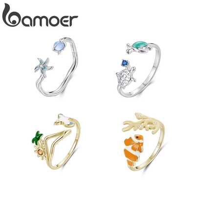  Nhẫn bạc nguyên chất 925 có thể điều chỉnh, hình rùa Bamoer, sao biển, cá hề, kiểu dáng hở, phụ kiện khu nghỉ dưỡng trên đảo, bộ sưu tập trang sức nữ mới mùa xuân/hè 2026.