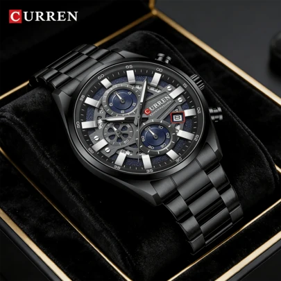  CURREN Men's Fashion Quartz Chronograph Waterproof Stainless Steel Band Automatic Date Luminous Men's Wrist Watch