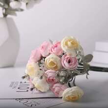 6 piezas de flores artificiales de ranúnculo, flores de ranúnculo mini realistas, flores artificiales de interior de primavera, ramo DIY, decoración para boda y fiesta de novia, flores falsas vintage rosa a granel - Multicolor - Ver 13