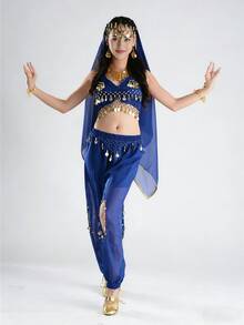 Bộ đồ hai mảnh phong cách Bohemian với tua rua hình đồng xu, gồm áo hai dây và quần harem xẻ tà dành cho nữ, thích hợp cho các lễ hội, biểu diễn múa bụng, hóa trang Halloween (có nhiều màu sắc). - Nhiều màu - Xem 19