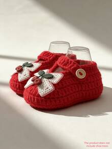 1 Pair Infant Girls' Cherry Mary Jane Boots, White Knit Strap - Red - View 9