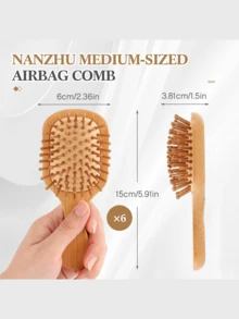 6 Pack Mini Bamboo Hair Brush Bulk Wooden Travel Small Hairbrush Scalp Massage Detangling Pocket Brush For Wedding Guest Gifts Bridal Shower Bridesmaid Proposal Favors - 6小方形 - 查看 2