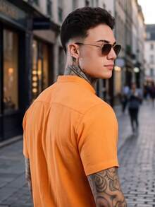 Men's Short Sleeve Shirt Elegant Casual Party Work - 橘色 - 查看 4