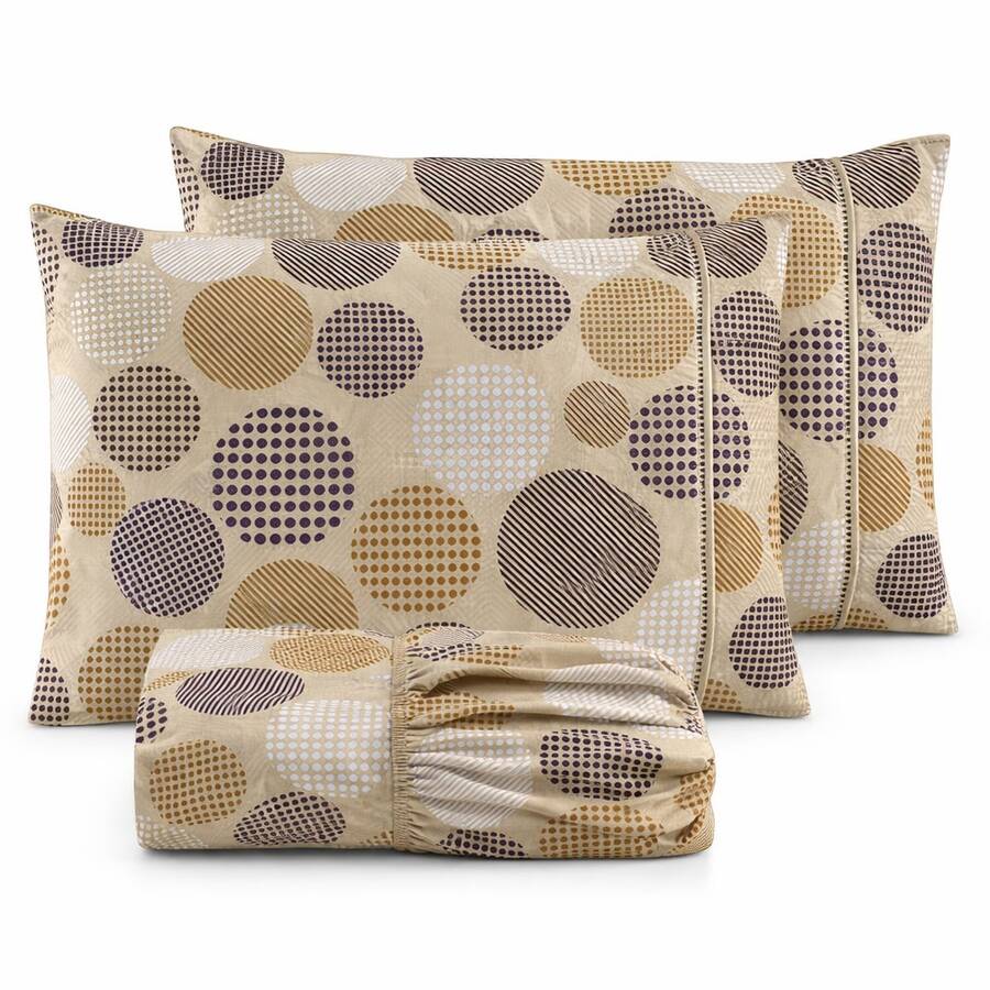400 Thread Count Micropercal Bedding Set With Hemstitching, Double, Queen, And Single Sizes, Printed, Extra Soft And Comfortable Touch. - Geométrico beige - Ver 1