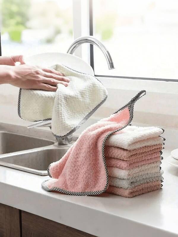 1pc/3pcs /Pack Random Color Coral Fleece Hand Towels, Soft Absorbent Washcloth, Bathroom & Kitchen Cleaning Cloths,Household Universal, Lazy Cleaning Cloth, Thickened Version, Reusable,High-Density Coral Fleece / Pineapple-Pattern Fabric, Soft And Water-Absorbent, Does Not Shed Lint Or Stick To Oil,Wash Hands And Dry Them,Super Absorbent, Oil-Resistant, Lint-Free, Hangable, Easy To Clean