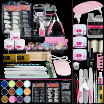 Acrylic Nail Kit Starter Set Acrylic Powder With U V Light Professional Tools With Decoration For Beginners Home Salon Gifts
