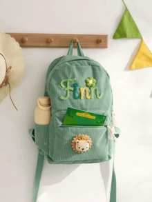 1pc Personalized Pink Custom Name Corduroy Backpack, Blue Cute Student School Bag, Embroidered Outdoor Bag, Back To School Birthday Gift, Suitable For Girls And Boys - Multicolor - View 2