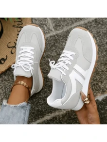 Sneakers For Women Fashion Tennis Shoes Casual Athletic Solid Color Low Top Lace Up Plain Toe Fabric Inner PVC Sole For Outdoor Walking Office Travel Spring Fall Womens Sandals Orange Sandals Flip Flops Wedge Heels For Women Jelly Sandals Women Platform Heels Botas Vaqueras Para Mujeres Jelly Sandals Birkenstocks Sandalias De Plataforma Mujer Zapatillas Sandalias De Tacón Zapatos De Vestir Mujer Tacones De Mujer Elegantes Zapatos Elegantes De Mujer Zapatillas Para Mujer Zapatillas Elegantes De Mujer\For Regular Foot Types, Just Order Your Usual Sneaker Size - 灰色 - 查看 2