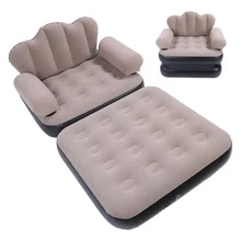 Inflatable Sofa Bed Portable Foldable Thickened Flocked PVC Blow Up Couch Mattress For Home Travel Camping Coffee Color - Multicolor - View 1
