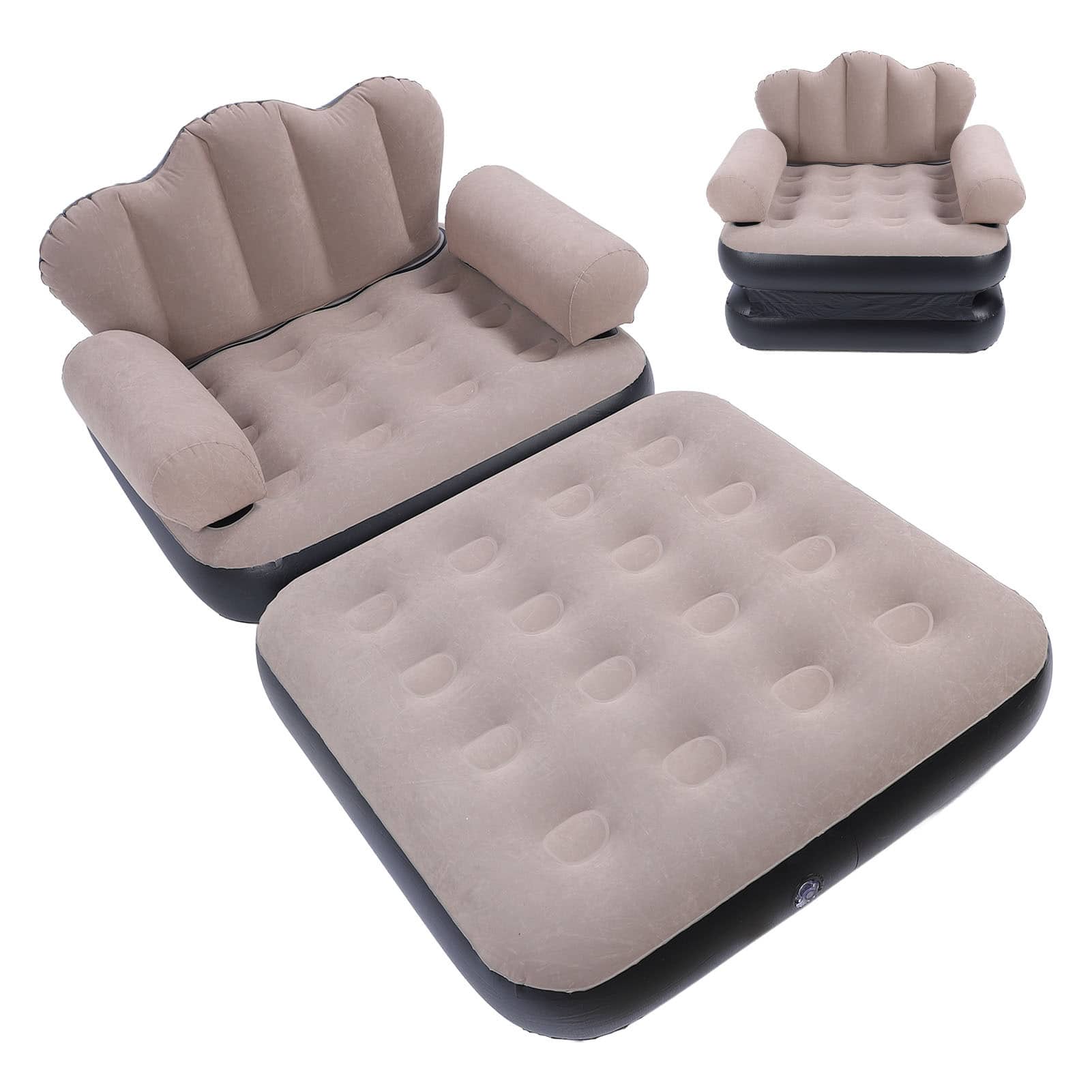 Inflatable Sofa Bed Portable Foldable Thickened Flocked PVC Blow Up Couch Mattress For Home Travel Camping Coffee Color - Multicolor - View 1