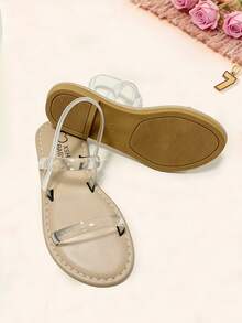 1双时尚夏季儿童凉鞋，透明女童平底凉鞋，柔软防滑耐磨，适合夏季郊游、宴会、聚会、派对、节日、休闲度假 - 無色 - 查看 4