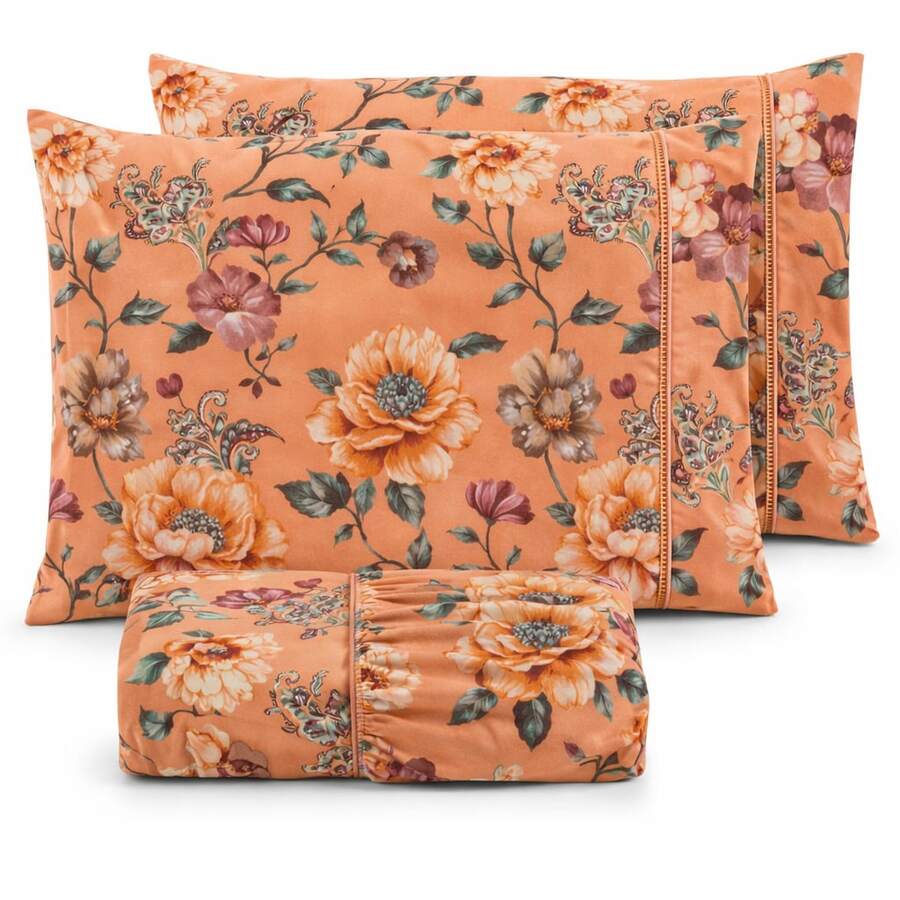 400 Thread Count Micropercal Bedding Set With Hemstitching, Double, Queen, And Single Sizes, Printed, Extra Soft And Comfortable Touch. - Flor de salmón - Ver 1