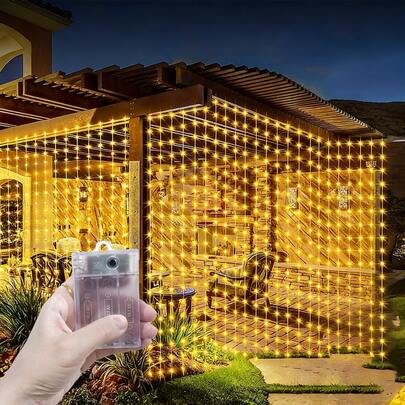 仙女灯、庭院灯、圣诞节和万圣节装饰串灯、景观照明、节日灯、浪漫卧室/客厅窗帘灯、花园灯、露营装饰、闪亮婚礼派对装饰灯、8种模式电池盒窗帘灯、户外灯、仙女花环装饰灯、生日派对装饰