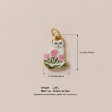 1件猫咪系列珐琅滴落吊坠配件，18k不锈钢材质，饰有花朵、青瓷色等图案元素，以及其他花卉图案等。防水防褪色，适合女性或情侣佩戴，小众高端，可作手链吊坠、珠宝吊坠、项链吊坠、夏季珠宝设计、手机链吊坠、钥匙扣吊坠等。 - 彩色 - 查看 19
