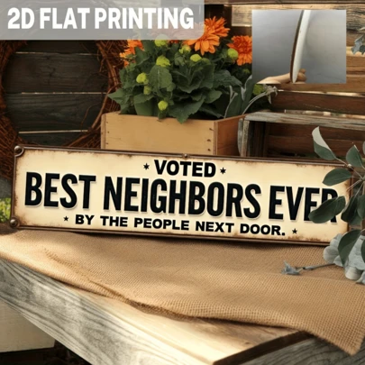 2D平面“最佳邻居奖”铁艺墙饰 - 复古风格装饰，经久耐用的社区主题艺术牌匾，无需用电，适用于厨房、客厅入口，充满复古魅力，醒目的文字装饰，适合作为圣诞节、情人节和复活节礼物。