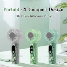 Mini Dispositivo de Resfriamento Facial de Mão - Turbina, Bateria Recarregável de 1800mAh, Carcaça, Visor LED, Almofada de Resfriamento, Ventilador Pessoal, Ideal para Viagens, Atividades ao Ar Livre e Camping - Excelente Presente para Homens e Mulheres - Multicolorido - Visão 4