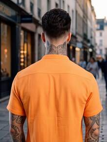 Men's Short Sleeve Shirt Elegant Casual Party Work - 橘色 - 查看 6