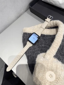Dây đeo đồng hồ da siêu mỏng dành cho nữ, tương thích với Apple Series 1/2/3/4/5/6/7/8/9/10/SE/SE/Ultra, kích thước 38mm 40mm 41mm 42mm 44mm 45mm 49mm, phụ kiện đồng hồ thanh lịch và thời trang. - màu trắng sữa - Xem 2