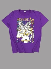 Anime Manga T-Shirt Souzou No Frieren Magic Fantasy Geek Unisex Male Female 100% Cotton Top Premium Streetwear Launch Immediate Shipping Various Colors!! Plus Size - 紫色 - 查看 1