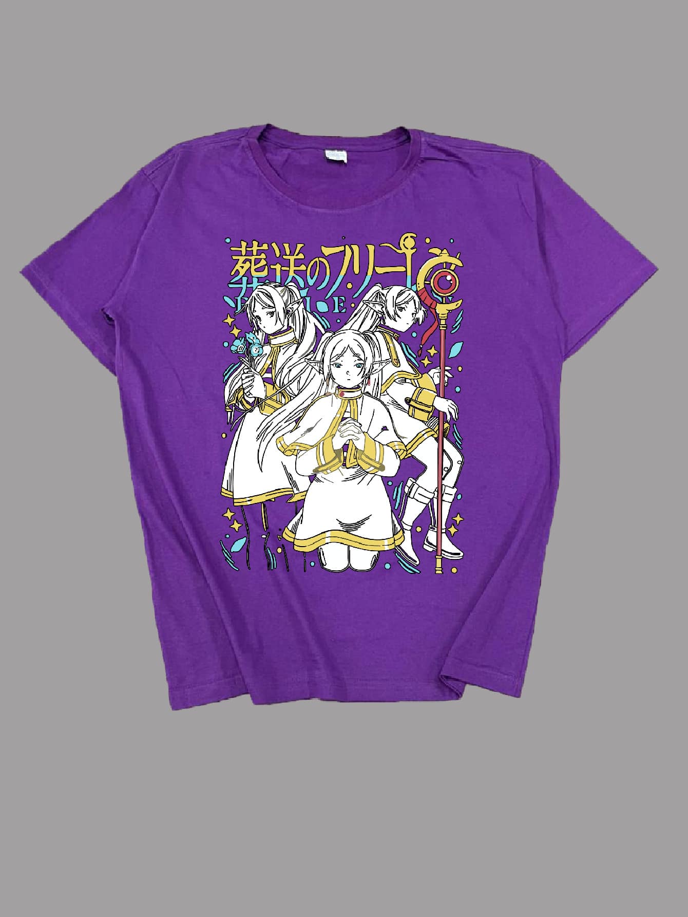 Anime Manga T-Shirt Souzou No Frieren Magic Fantasy Geek Unisex Male Female 100% Cotton Top Premium Streetwear Launch Immediate Shipping Various Colors!! Plus Size - 紫色 - 查看 1