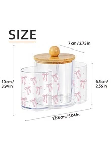 Caja de almacenamiento de plástico transparente 3 en 1 con tapa de bambú, patrón de lazo, organizador de tocador de mesa con doble orificio, caja de almacenamiento de maquillaje de doble capa transparente - Organizador de tocador moderno con tapa, caja de almacenamiento de gabinete de baño, adecuado para brochas de maquillaje, lápices labiales - Multicolor - Ver 7