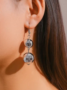 一对夸张的迪斯科球串珠流苏耳环，时尚串珠耳环，适合女性日常、度假、派对佩戴 - 圓球 - 查看 1