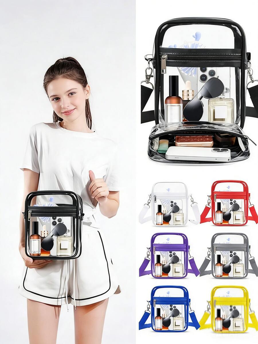 Transparent Crossbody Bag, Suitable For Sports Venues, Concerts, Sports Events, Unisex PVC Material, Beach