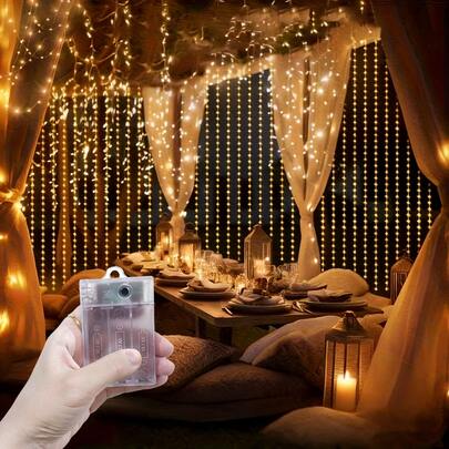 户外灯饰、生日派对装饰、花园灯饰、节日灯饰、景观照明、仙女花环装饰、浪漫氛围房间装饰、4种灯光颜色可选、节日串灯、婚礼派对装饰灯、电池盒窗帘灯、仙女灯、庭院串灯、露营装饰、闪亮卧室客厅窗帘灯、圣诞节万圣节装饰仙女灯、仙女花环装饰