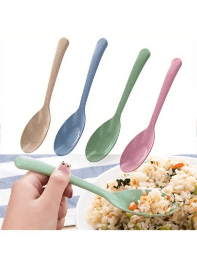 4 chiếc thìa nhựa cán dài chất liệu PP - Hoàn hảo cho việc nấu nướng và múc canh trong nhà bếp