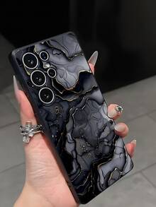1 buah Casing Ponsel Motif Marmer Berlapis Emas, Pelindung Lembut TPU Hitam, Kompatibel dengan , Honor, Galaxy, - Hitam - View 6